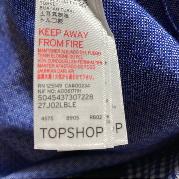 NWT TOPSHOP Gingham Blue White Ruffled Across Front Mini Skirt Size 8 - Picture 11 of 11